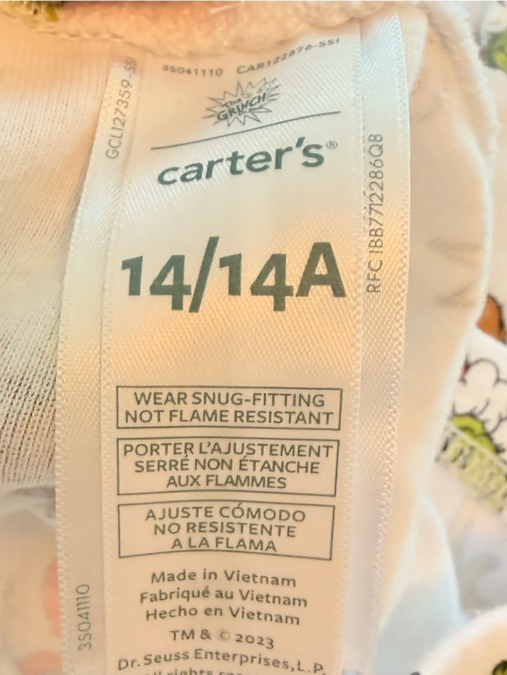 Carter's White Holiday Pajama Set with Grinch Print and Red Accents